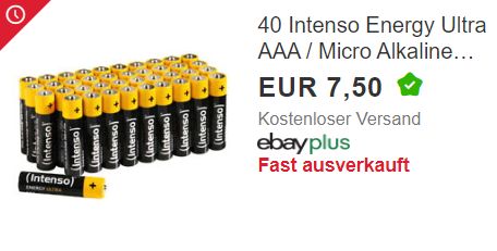 Ebay: 40er-Pack AAA-Batterien für 7,50 Euro frei Haus