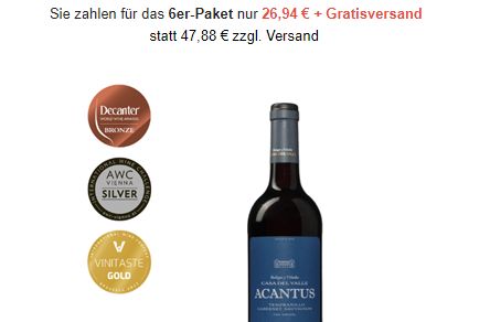 Weinboerse: 6er-Paket Acantus für 26,94 Euro frei Haus