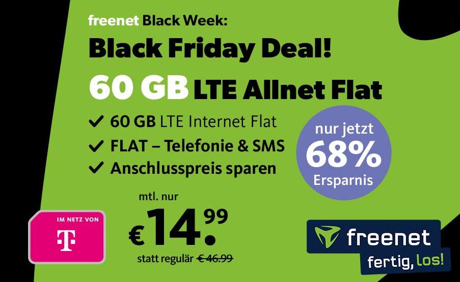 Freenet: 60 GByte LTE-Volumen im Telekom-Netz für 14,99 Euro