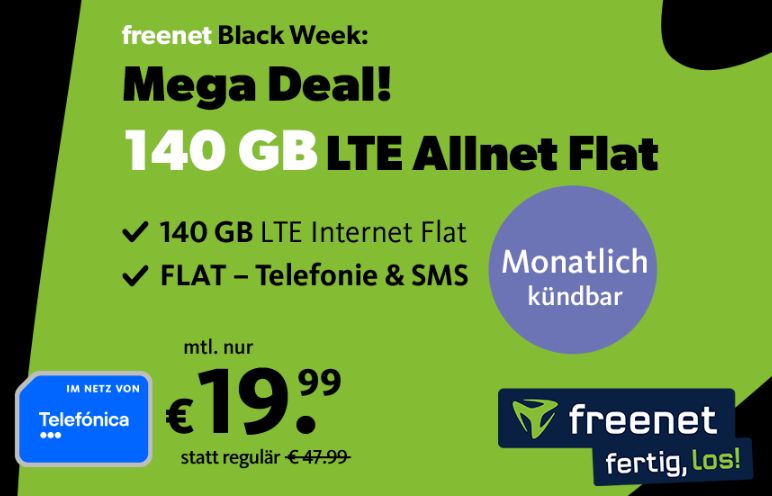 "Black Week": 140 GByte LTE mit 225 Mbit/s für 19,99 Euro