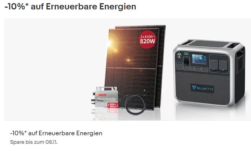 Ebay: 10 Prozent Rabatt auf Erneuerbare Energien