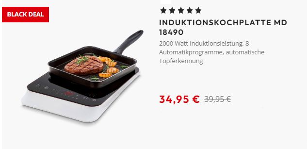 Medion: Induktionskochplatte Medion MD 18490 für 34,95 Euro