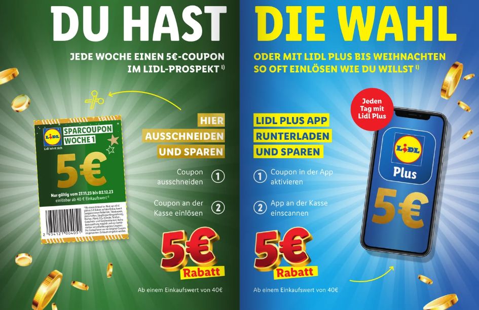 Lidl: 5 Euro Rabatt für jeden Einkauf ab 40 Euro