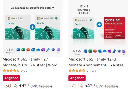 Amazon: 27 Monate "Microsoft 365 Family" für 99,99 Euro