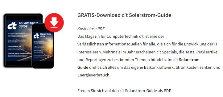 Gratis: "c’t Solarstrom-Guide" im Wert von 16 Euro geschenkt