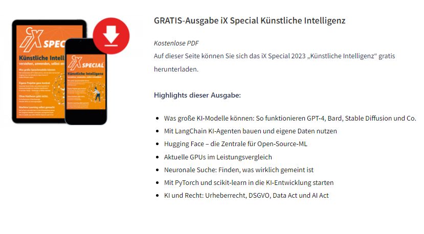 Gratis: iX Special 2023 "Künstliche Intelligenz" zum Download