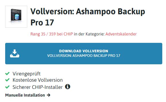 Gratis: "Ashampoo Backup Pro 17" zum Nulltarif