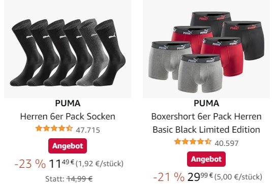 Puma: Sale bei Amazon mit Schnäppchen ab 11,49 Euro