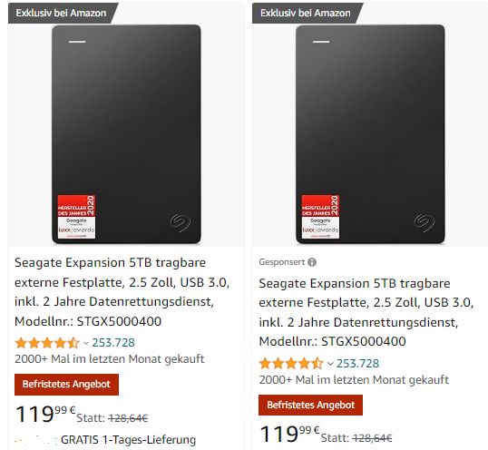 Amazon: "Seagate Expansion" mit fünf TByte für 119,99 Euro