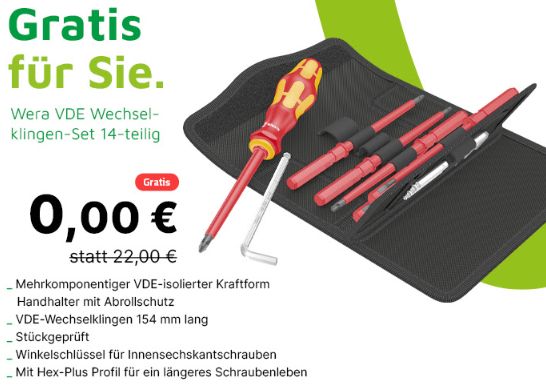 Gratis: "VDE Wechselklingen-Set" von Wera via Völkner für 0 Euro