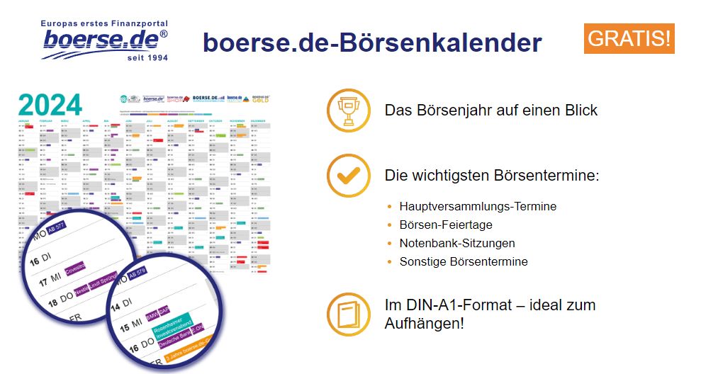 Gratis: Börsenkalender im Format A1 frei Haus