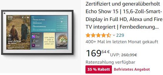 Amazon: Echo Show 15 generalüberholt für 169,64 Euro