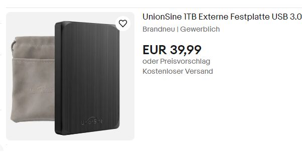 Ebay: Externe TByte-Festplatte für 39,99 Euro