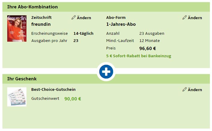 Freundin: Jahresabo für 91,60 Euro inklusive Gutschein über 90 Euro