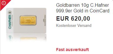 Ebay: Goldbarren mit 10 Gramm für 620 Euro frei Haus