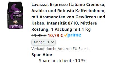 Lavazza-Kaffe: Im Amazon-Sparabo ab 10,79 Euro