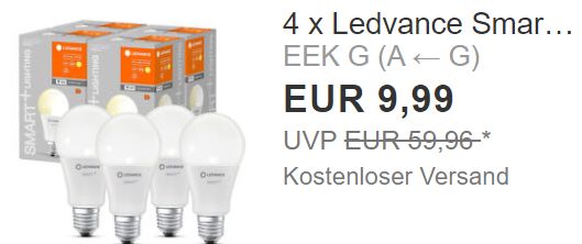 Ebay: Viererpack smarte LED-Birnen mit 1500 Lumen für 8,99 Euro