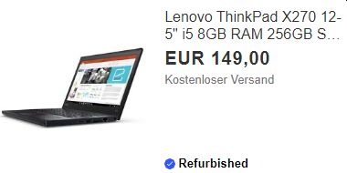 Ebay: Lenovo ThinkPad X270 als B-Ware für 149 Euro frei Haus