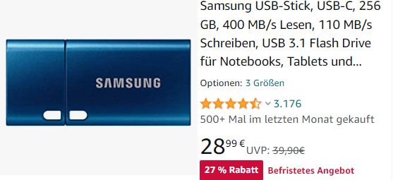 Samsung: USB-Stick mit 256 GByte für 28,99 Euro