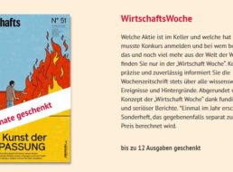 Gratis: 12 Ausgaben „Wirtschaftswoche“ zum Nulltarif frei Haus