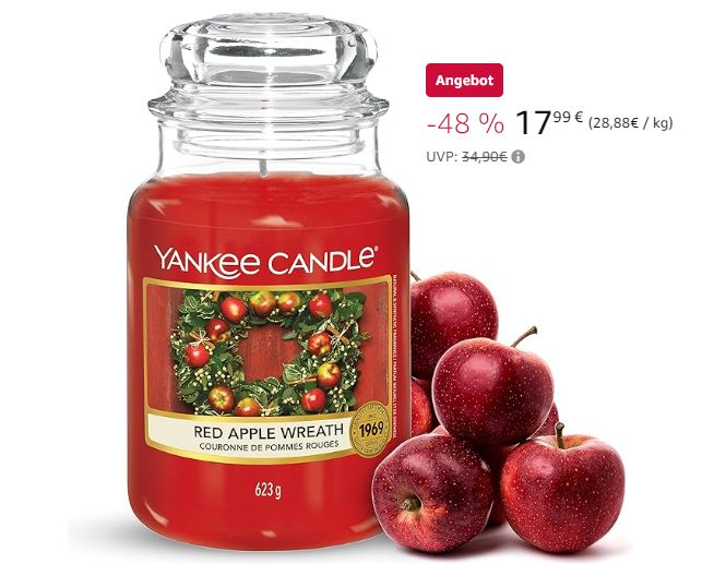 Yankee Candle: Duftkerze "Red Apple Wreath" für 17,99 Euro