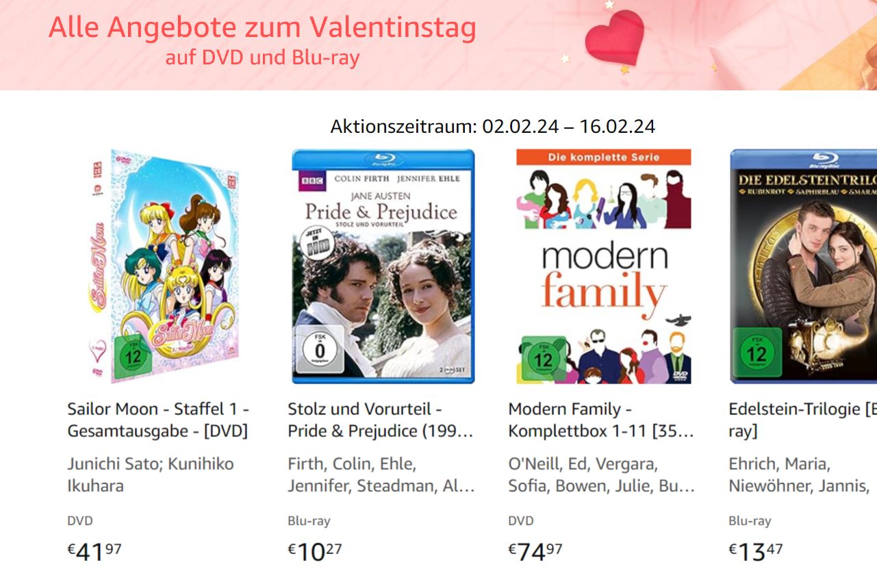 Amazon: Aktionsfilme zum Valentinstag mit Rabatt