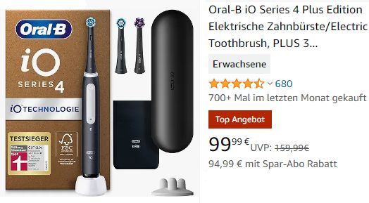 Amazon: Testsieger "Oral-B iO Series 4" zum Bestpreis von 99,99 Euro