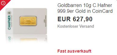 Ebay: 10-Gramm-Goldbarren zum Bestpreis von 627,90 Euro frei Haus