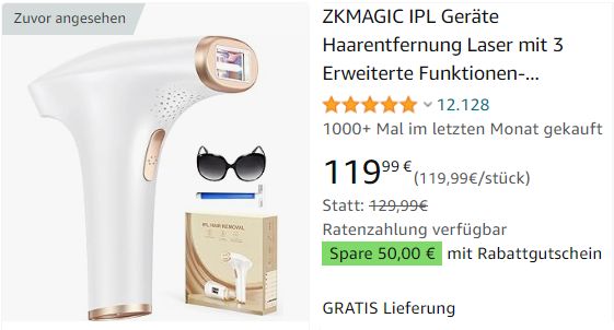 Amazon: IPL-Haarentfernungsgerät für 69,99 Euro frei Haus