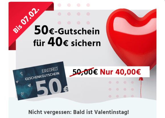 Jeans Direct: Gutschein über 50 Euro für 40 Euro