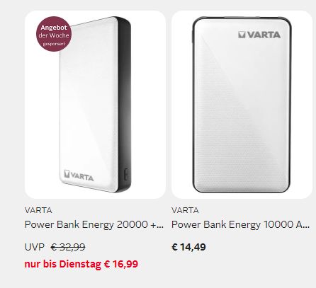 Otto: "Varta Power Bank Energy 20000" für 16,99 Euro