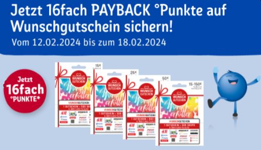 Rewe Kartenwelt: Wunschgutschein mit 16-fach Payback-Punkten