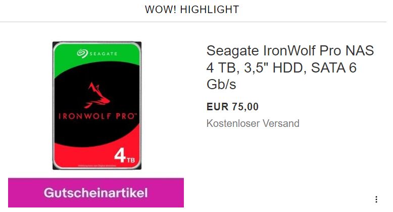 Ebay: NAS-Festplatte von Seagate als B-Ware für 67,50 Euro