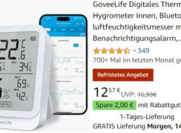 Amazon: Digitales Thermometer / Hygrometer mit App-Support für 10,57 Euro