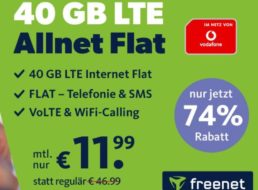 Freenet: 40 GByte LTE Datenvolumen im Vodafone-Netz für 11,99 Euro