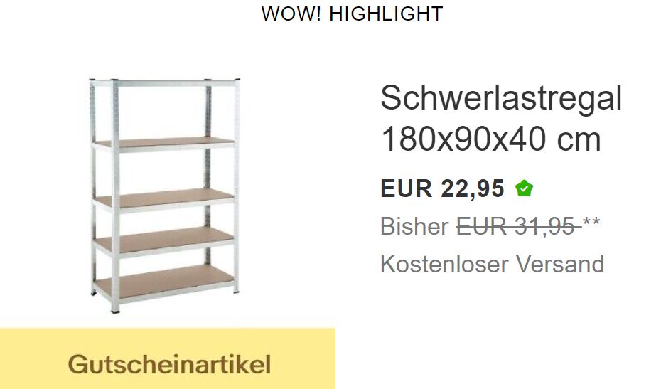 Ebay: Schwerlastregal für 20,66 Euro frei Haus dank Gutschein