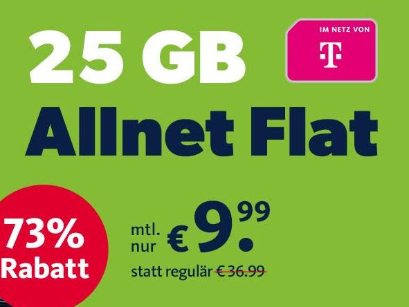 Telekom-Netz: 25 GByte LTE mit Telefonflat für 9,99 Euro