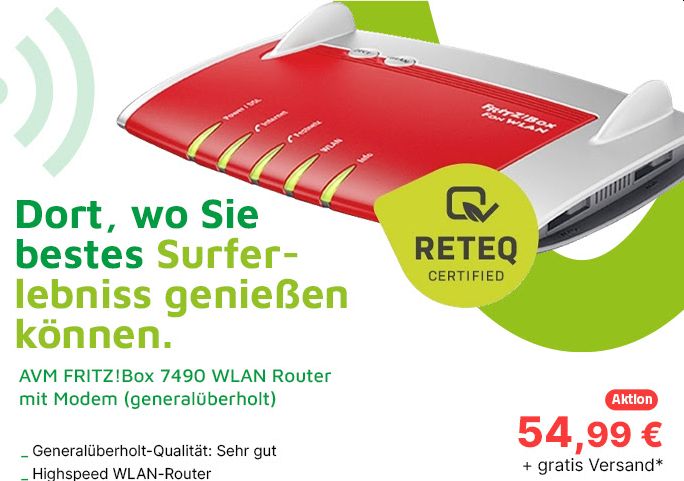 Völkner: FRITZ!Box 7490 als generalüberholtes Modell für 54,99 Euro frei Haus