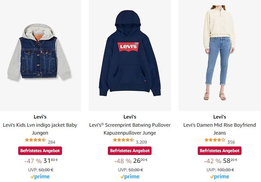 Levi's: Sale bei Amazon mit Mode ab 10,70 Euro