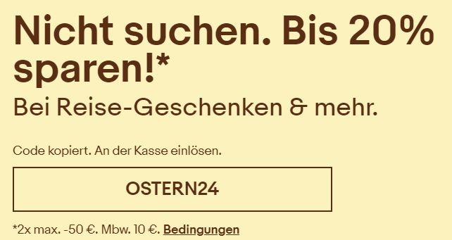 Ebay: Reisegutscheine zu Ostern mit 20 Prozent Rabatt