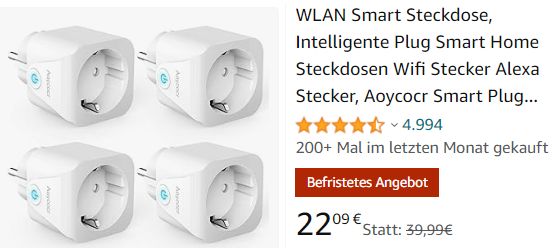 Amazon: Viererpack smarte Steckdosen mit Alexa für 22,09 Euro