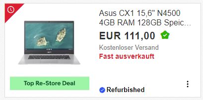 Asus: Einsteiger-Chromebook refurb für 111 Euro frei Haus