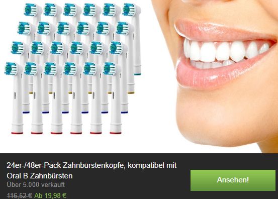 Groupon: 48er-Pack Aufsteckzahnbürsten für 19,98 Euro frei Haus