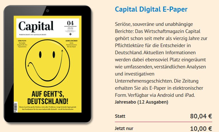 Capital: ePaper im Jahresabo für 10 statt 80,04 Euro