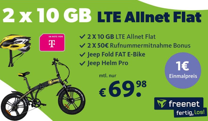 Freenet: E-Bike zum Doppel-Handyvertrag für nur 1 Euro