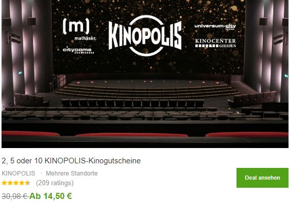 Groupon: Kinotickets zu Preisen ab 6,50 Euro