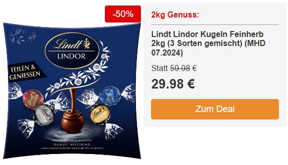 Lindt: 2 Kilogramm Lindor-Kugeln für 34,88 Euro frei Haus