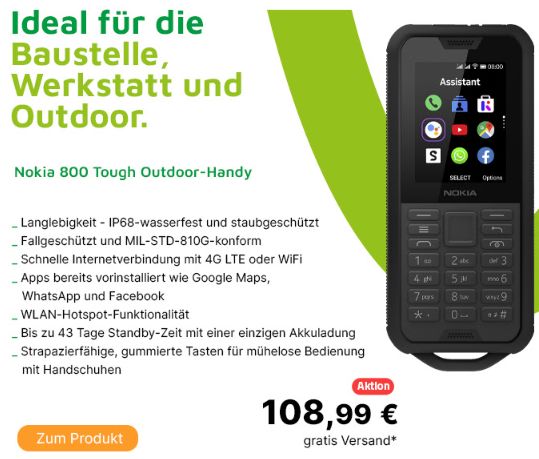 Völkner: Outdoor-Handy "Nokia 800 Tough" für 108,99 Euro frei Haus