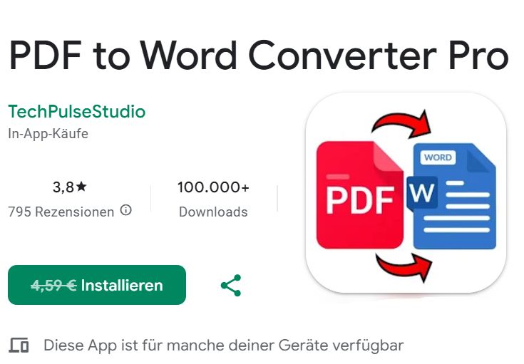 Gratis: App "PDF to Word Converter Pro" für 0 statt 4,59 Euro