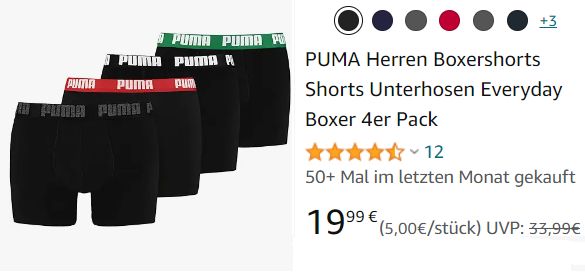 Puma: Boxershorts im Viererpack für 19,99 Euro via Prime